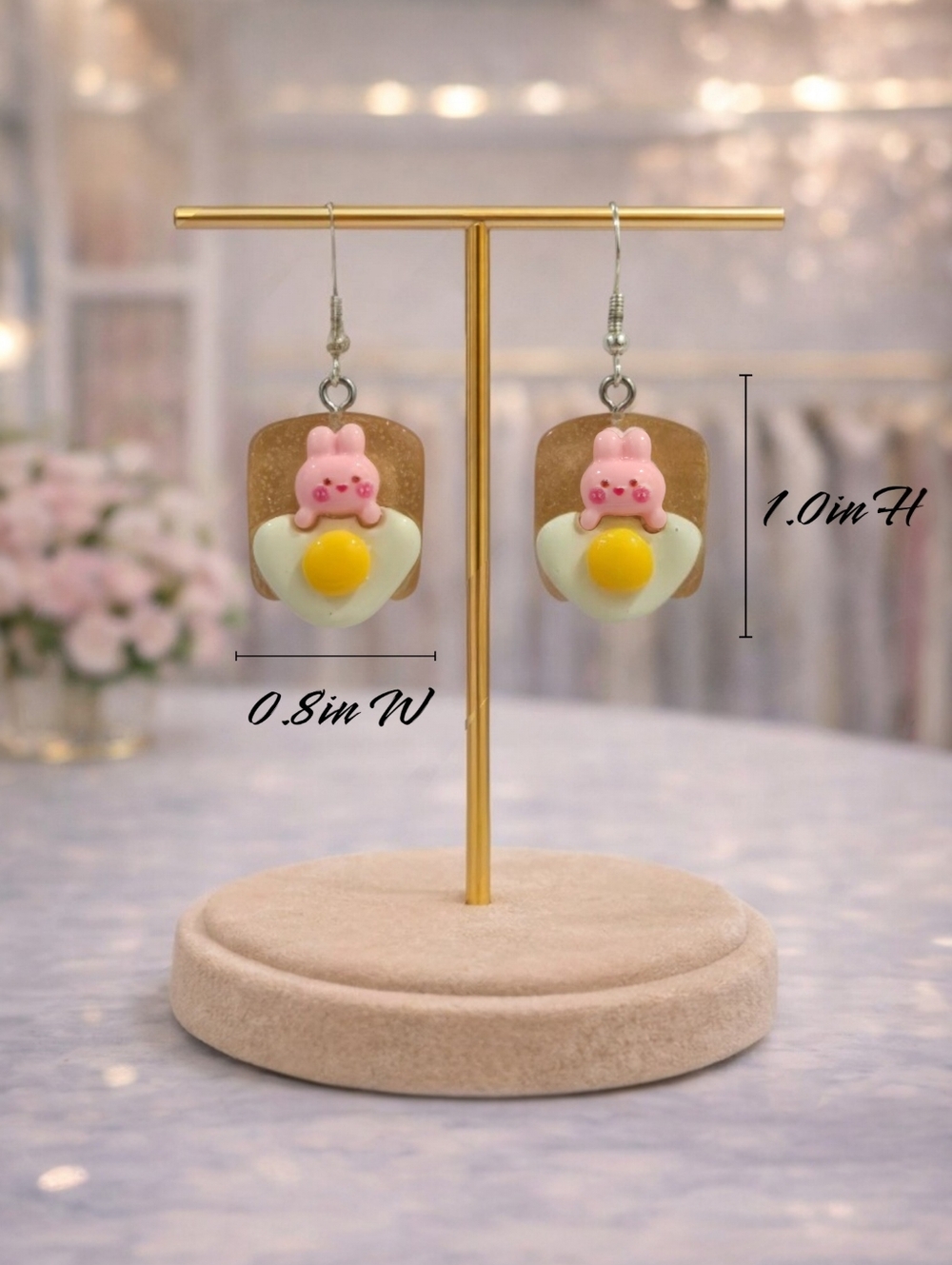 Handmade Bunny Sunny Side Toast Earrings | Kawaii Statement Y2K Jewelry - Picture 4 of 5
